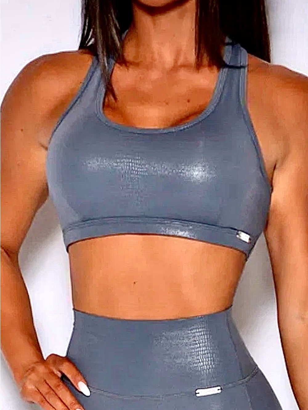 Bombshell Sportswear Sports Bra Womens Small Gray Shine Python Snakeskin Gym